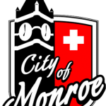 City of Monroe Logo Featuring the Histocial Courthouse Clock Tower on the Swiss Shield.